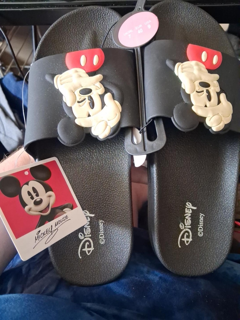 Disney Black Mickey Mouse Slip-On Sandals with Red Accent